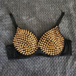 Black Push-up Bra Gold Rivets Size M